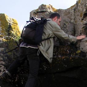 Free-soloing Chapel Rock at Marazion, Cornwall. August 2012